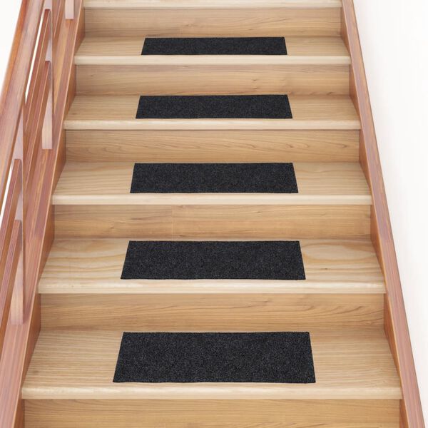 vidaXL Tapis d'escalier autocollants 15 pi&egrave;ces 60 x 25 cm Gris Fonc&eacute; Rectangulaire