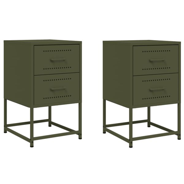 vidaXL Tables de chevet 2 pcs vert olive 36x39x60,5 cm acier