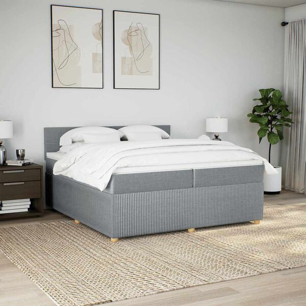 vidaXL Sommier &agrave; lattes de lit avec matelas Gris clair 200x200cm Tissu