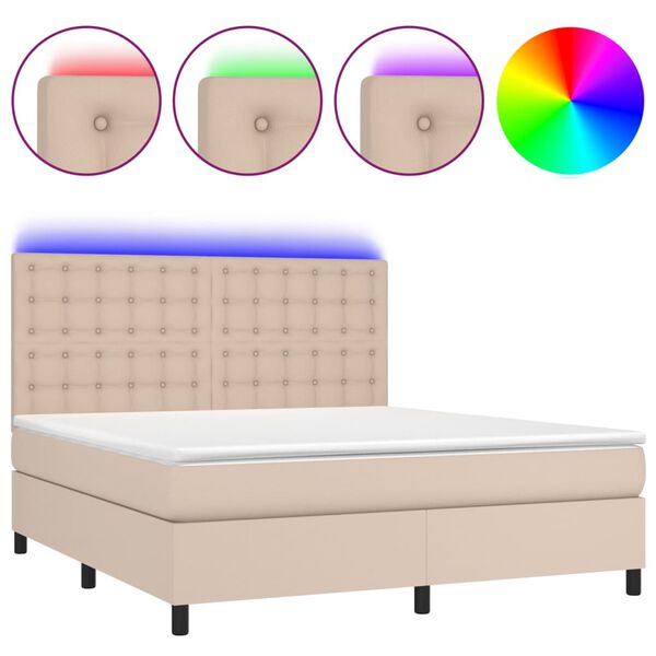 vidaXL Sommier &agrave; lattes de lit avec matelas LED Cappuccino 180x200 cm