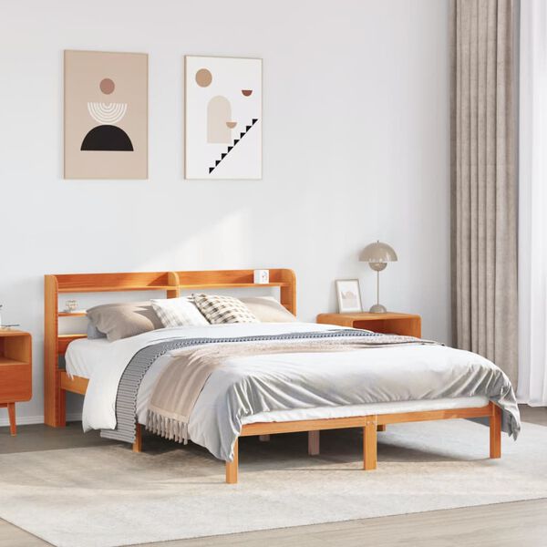 vidaXL Cadre de lit et t&ecirc;te de lit sans matelas cire marron 160x200 cm