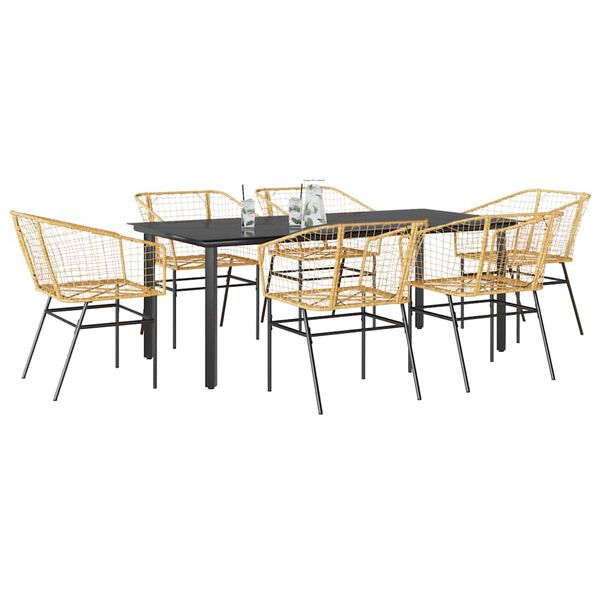 vidaXL Ensemble &agrave; manger jardin 7pcs marron rpoly otin verre