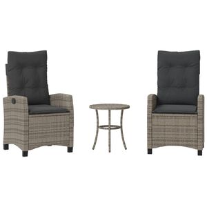 vidaXL Ensemble de bistro 3 pcs avec coussins gris r&eacute;sine tress&eacute;e