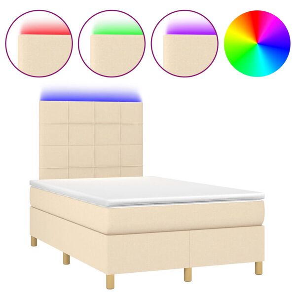 vidaXL Sommier &agrave; lattes de lit et matelas et LED Cr&egrave;me 120x200cm Tissu