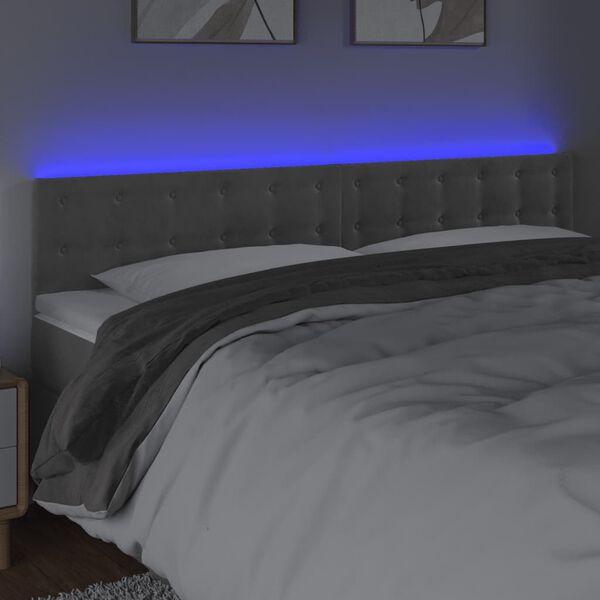 vidaXL T&ecirc;te de lit &agrave; LED Gris clair 160x5x78/88 cm Velours