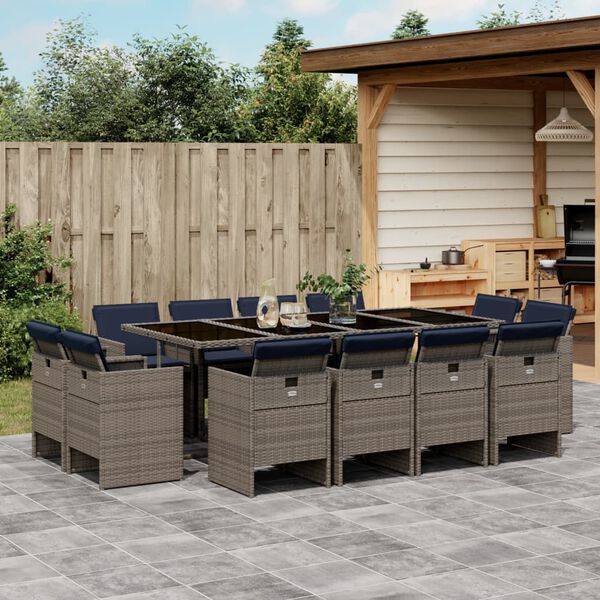 vidaXL Ensemble &agrave; manger de jardin avec coussins 13 pcs r&eacute;sine tress&eacute;e