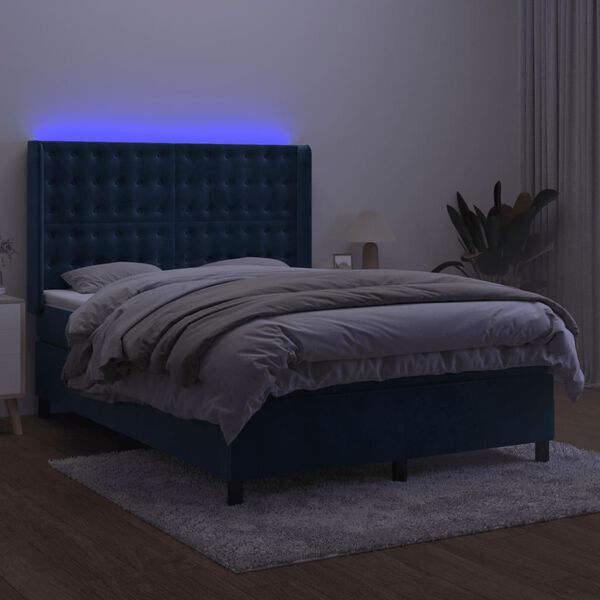 vidaXL Sommier &agrave; lattes de lit matelas et LED Bleu fonc&eacute; 140x200 cm