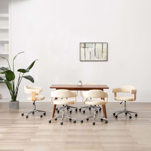 vidaXL Chaises pivotantes &agrave; manger lot de 6 cr&egrave;me similicuir