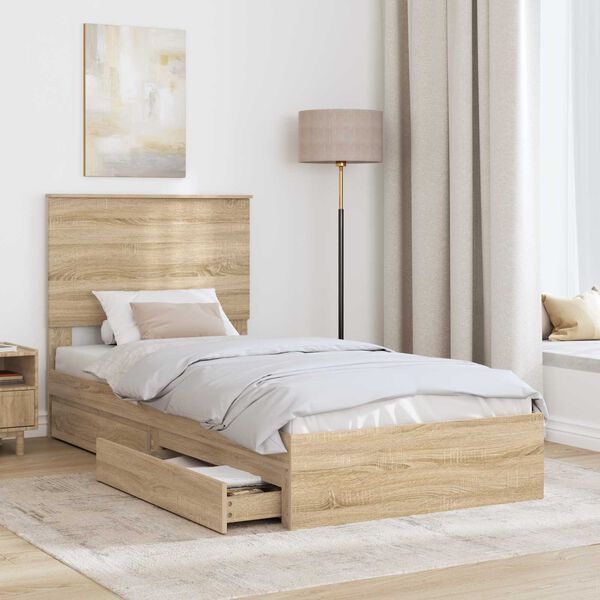 vidaXL Lit de Rangement Ch&ecirc;ne Sonoma 100 x 200 cm Bois d'ing&eacute;nierie
