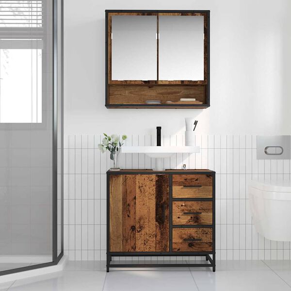 vidaXL Ensemble de mobilier de salle de bain 2 pcs Bois Ancien
