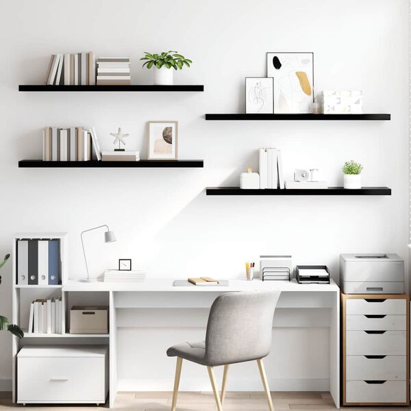 vidaXL &Eacute;tag&egrave;re murale flottante 4 pcs Noir brillant 120x23,5x3,8cm MDF