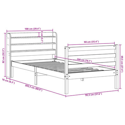 vidaXL Cadre de lit avec tête de lit sans matelas blanc 90x200 cm