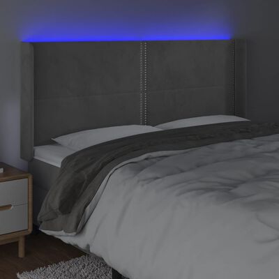 vidaXL Tête de lit à LED Gris clair 183x16x118/128 cm Velours