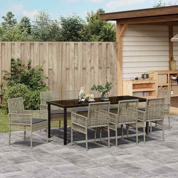 vidaXL Ensemble de salle &agrave; manger pour jardin 9 pcs Gris clair