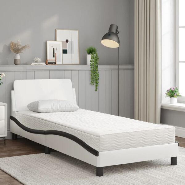 vidaXL Lit avec matelas Dover blanc et noir 90x200 cm similicuir