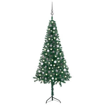 vidaXL Arbre de Noël artificiel d'angle LED et boules vert 210 cm PVC