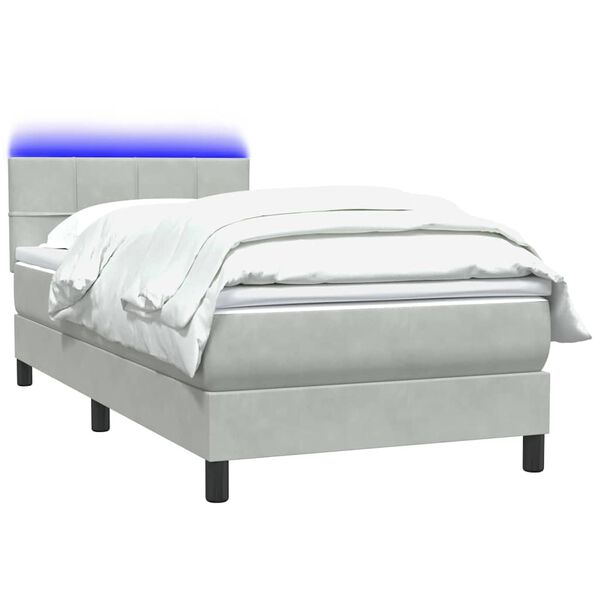 vidaXL Sommier &agrave; lattes de lit et matelas et LED gris clair 90x220 cm velours