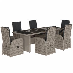 vidaXL Ensemble &agrave; manger de jardin et coussins 7 pcs gris rotin