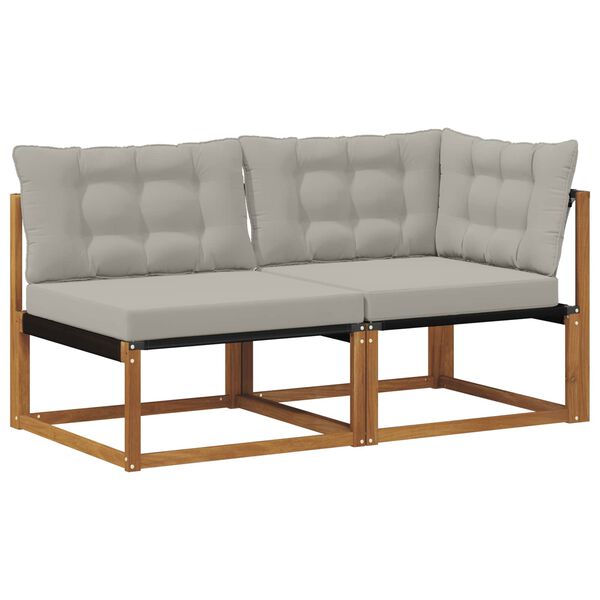 vidaXL Canap&eacute; d&rsquo;ext&eacute;rieur milieu et coin avec coussin 2 Pi&egrave;ce Naturel