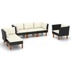 vidaXL Salon de jardin 6 pcs R&eacute;sine tress&eacute;e et bois d'eucalyptus Noir