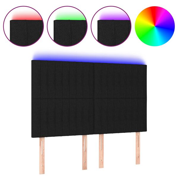 vidaXL T&ecirc;te de lit &agrave; LED Noir 144x5x118/128 cm Tissu