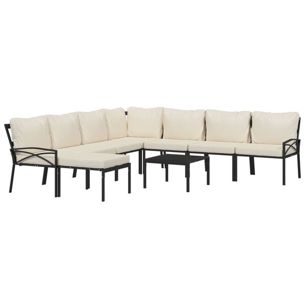 vidaXL Salon de jardin 9 pcs avec coussins sable acier