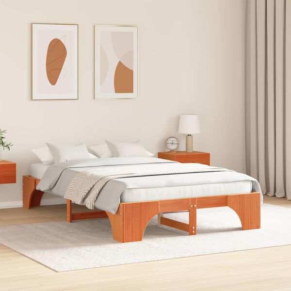 vidaXL Cadre de lit Brun cire 120 x 200 cm Pin massif