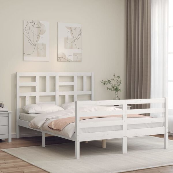 vidaXL Cadre de lit sans matelas blanc 140x200 cm bois massif