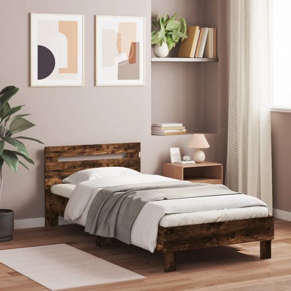 vidaXL Cadre de lit sans matelas avec t&ecirc;te de lit ch&ecirc;ne fum&eacute; 75x190 cm