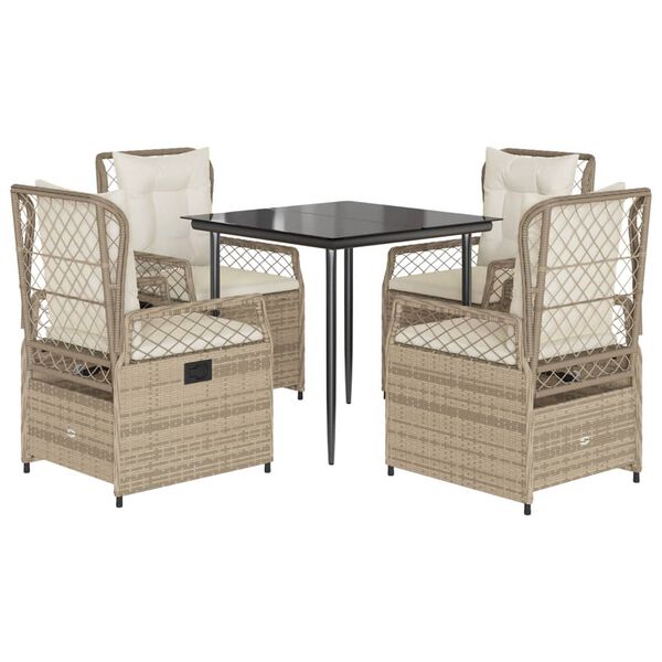 vidaXL Ensemble &agrave; manger de jardin avec coussins 5pcs Beige poly rotin
