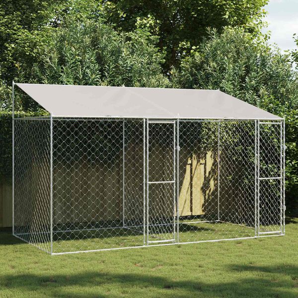 vidaXL Cage pour chien avec toit Argent&eacute; 400 x 200 x 256 cm