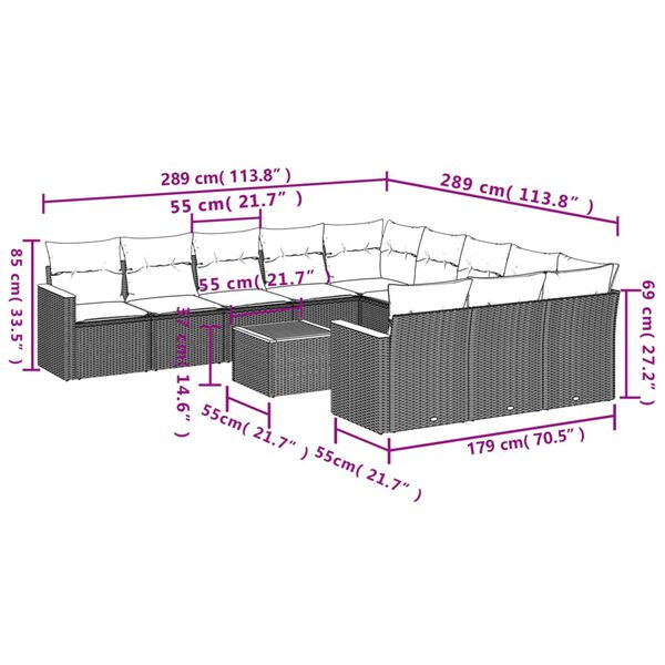 vidaXL Salon de jardin avec coussins 12 pcs gris r&eacute;sine tress&eacute;e