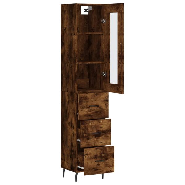 vidaXL Buffet haut Ch&ecirc;ne fum&eacute; 34,5x34x180 cm Bois d'ing&eacute;nierie