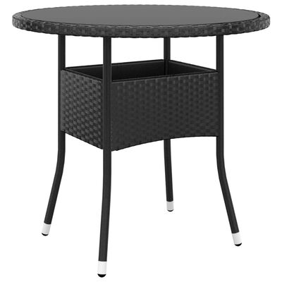vidaXL Table de jardin Ø80x75 cm Verre trempé/résine tressée Noir