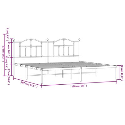 vidaXL Cadre de lit métal sans matelas et tête de lit blanc 193x203 cm