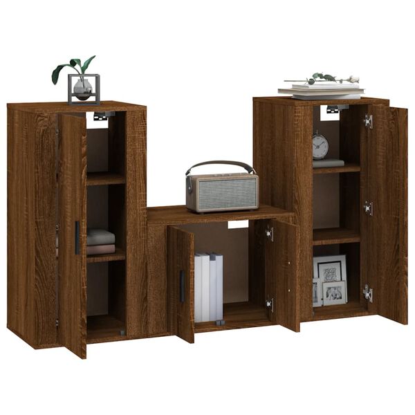 vidaXL Ensemble de meubles TV 3 pcs Ch&ecirc;ne marron Bois d'ing&eacute;nierie