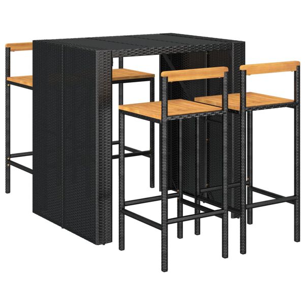 vidaXL Ensemble de bar jardin 5 pcs noir poly rotin/bois massif acacia
