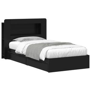 vidaXL Cadre de lit avec rangement Noir 75 x 190 cm Bois d'ing&eacute;nierie