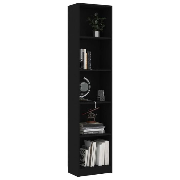 vidaXL Biblioth&egrave;que &agrave; 5 niveaux Noir 40x24x175 cm Bois d&rsquo;ing&eacute;nierie