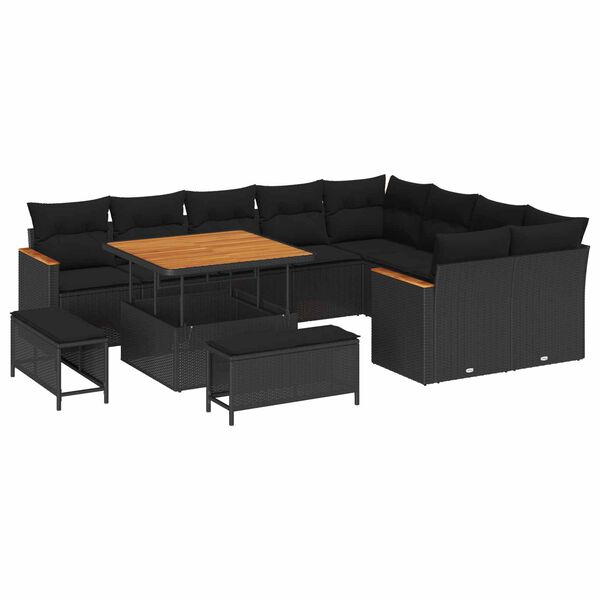 vidaXL Ensemble de canap&eacute; de jardin 12 pcs Noir polyrotin