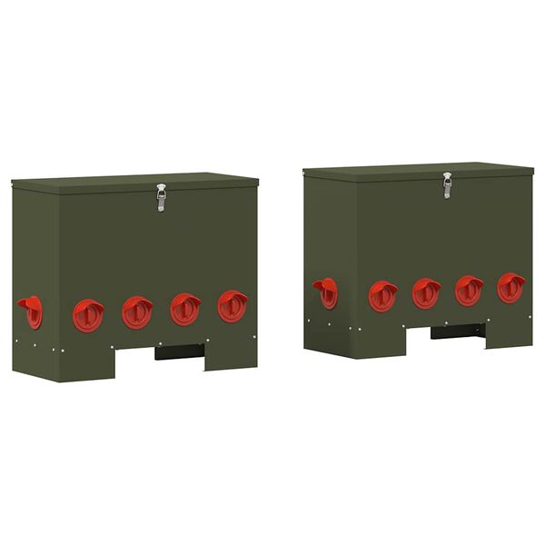 vidaXL Mangeoire pour poules 2 pcs Vert olive 60,5 x 29 x 51 cm