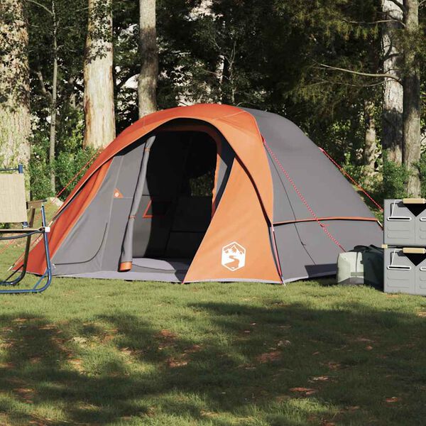 vidaXL Tente de cabine familiale 6 personnes gris orange imperm&eacute;able