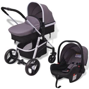 vidaXL Poussette 3-en-1 Aluminium Gris et noir