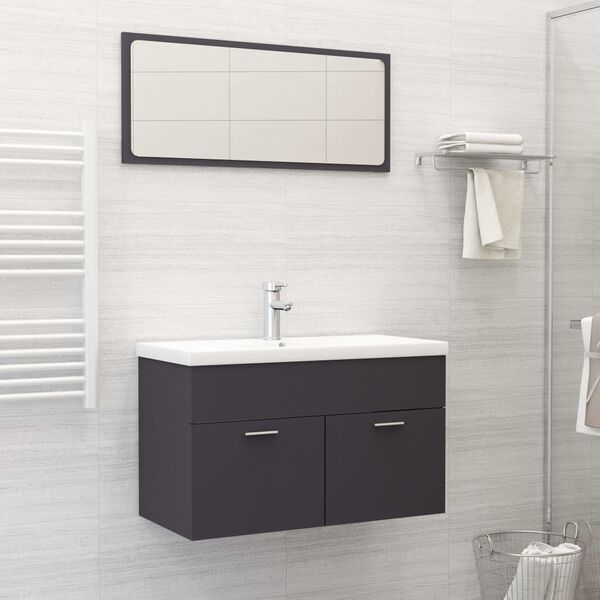 vidaXL Ensemble de meubles de salle de bain Gris Agglom&eacute;r&eacute;