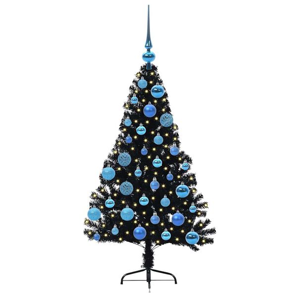 vidaXL Sapin de No&euml;l artificiel pr&eacute;-&eacute;clair&eacute; Noir 120 cm PVC