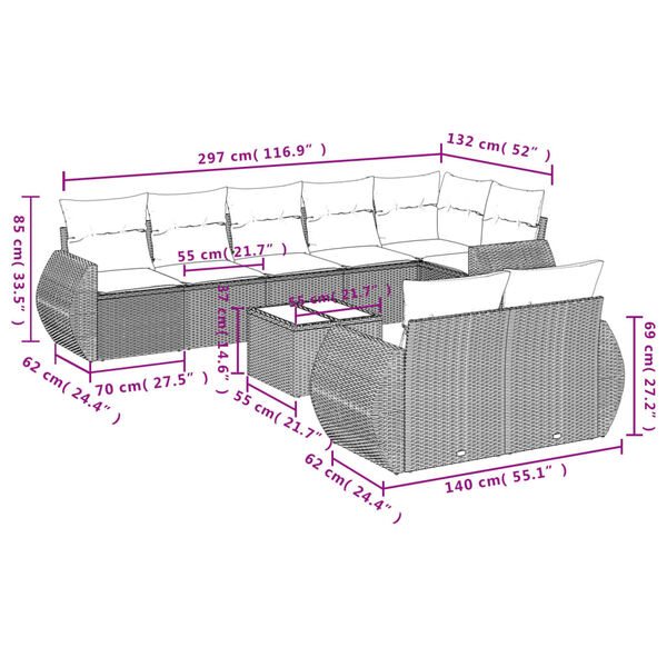 vidaXL Salon de jardin 9 pcs avec coussins noir r&eacute;sine tress&eacute;e