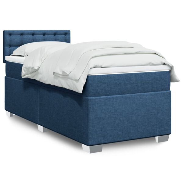 vidaXL Sommier &agrave; lattes de lit avec matelas Bleu 90x190 cm Tissu