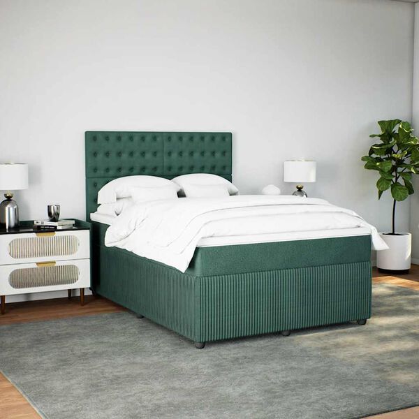 vidaXL Sommier &agrave; lattes de lit et matelas Vert fonc&eacute; 140x200cm Velours