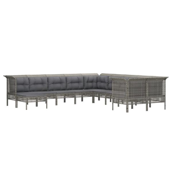 vidaXL Salon de jardin 10 pcs avec coussins Gris R&eacute;sine tress&eacute;e