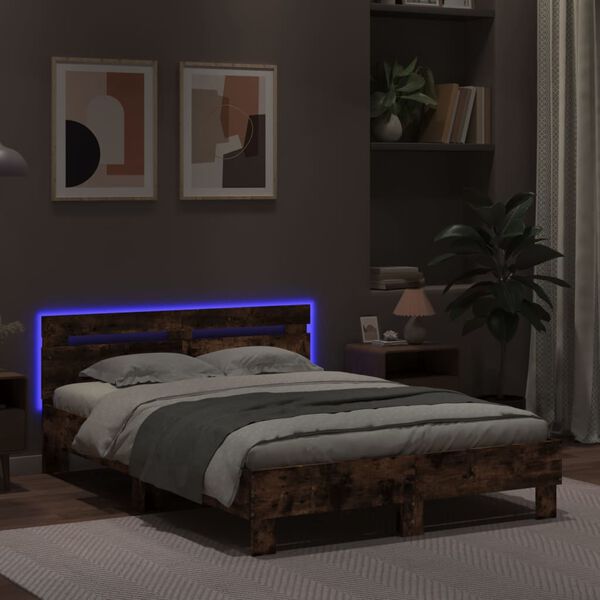 vidaXL Cadre de lit avec LED sans matelas ch&ecirc;ne fum&eacute; 120x190 cm